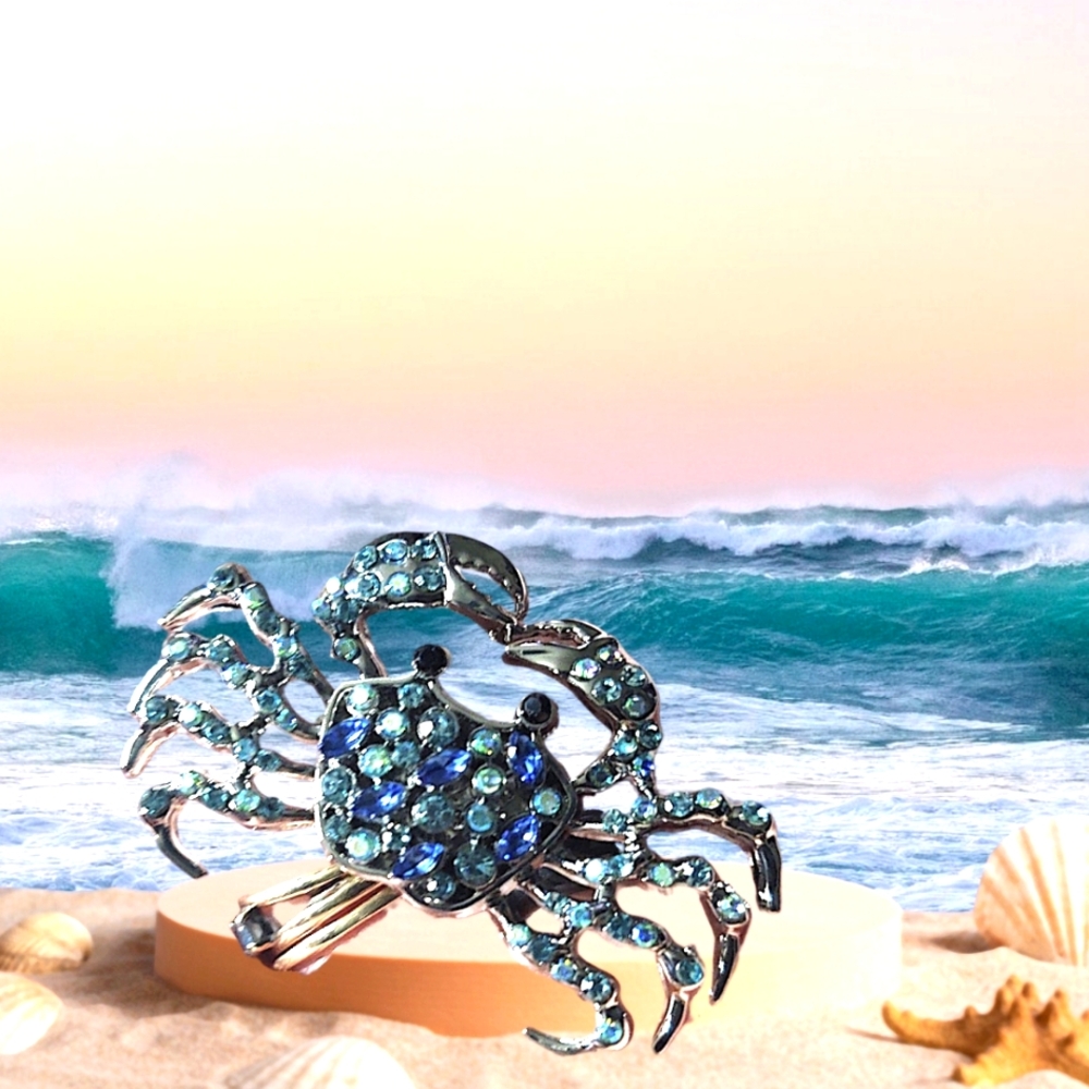 Elegant Silver and Blue Crab Brooch